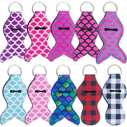 10Pcs Mermaid Tail Neoprene Lipstick Holder Keychain Chapstick Key Chain Holder Lip Balm Holderbast Gift For Girl Christmas Gift