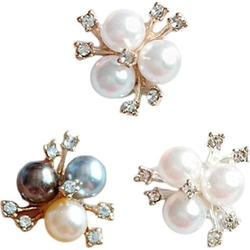 10Pcs/Set Faux Pearl Rhinestone Flower Embellishments Brooch Flatback Buttons for DIY Crafts Wedding Party Accessories