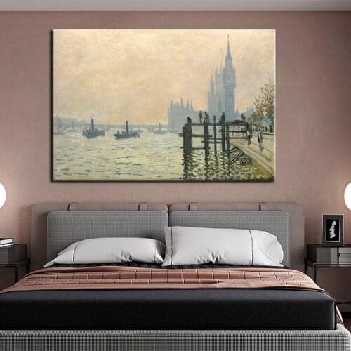 100% Hand Painted Handmade Famous Landscape Oil Painting Claude Monet Thames under Westminster Impression Art Wall Pictures