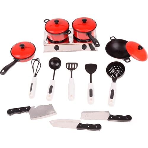 13Pcs/Set Dollhouse Kitchen Utensils Cooking Pot Pan Cookware Role Play Simulation Cook Pretend Play House Toy Set Gift