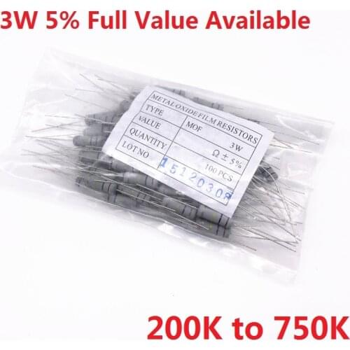 200PCS 3W Oxide Carbom Metal film Resistor 200K/220K/240K/270K/300K/330K/360K/390K/430K/470K/510K/560K/620K/680K/750K/Ohm 5
