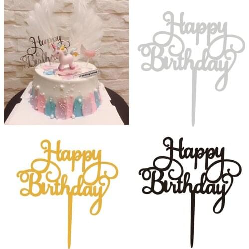 Happy Birthday Acrylic Cake Topper Decor Silver Gold Black Party Decoration