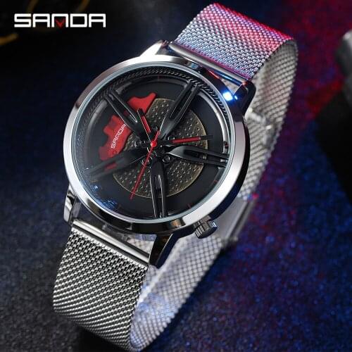 SANDA New Wheel Series Dial Men Watch Steel Strap Hook Buckle Premium Quartz Movement Waterproof Gift Wristwatch Trend watch