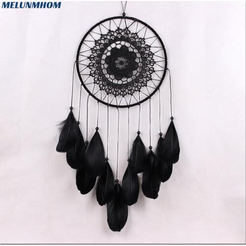 Black Mini Car Ornaments Original Handmade Dream Catcher Big Goose Feather Pendant Innovative Lace Wind Chimes Dreamcatcher