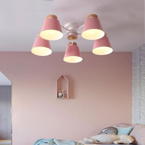 Lustre Wooden Hanging Lamp For Living Room LED Ceiling3 6 8 Arms Bedroom Kitchen Lighting ZM1114Modern Colorful Chandelier