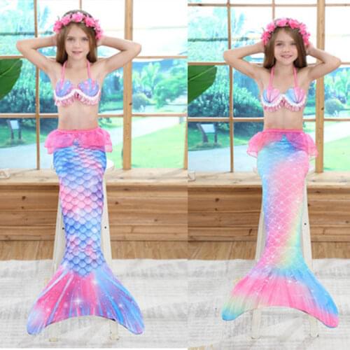 Girls Swimmable Mermaid Tail Princess Dress Kids Holiday Halloween Birthday Cosplay Mermaid Costume Children Swimsuit Beachwear