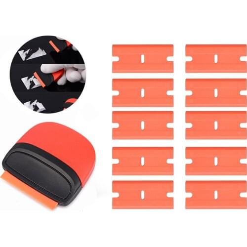 FOSHIO Carbon Fiber Film Vinyl Car Wrap Clean Razor Scraper+10PCS 1.5" Razor Blade Auto Window Tint Car Stickers Glue Remover