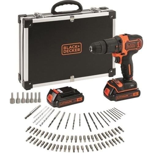 Black Decker BDCHD18BAFC 18Volt/1.5Ah Li-ion Dual Cordless Hammer Drill 80 Punching Parts Screwing Set