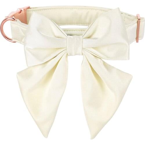 Unique style paws White Silk Dog Collar Wedding Puppy Collar with Bowtie Adjustable Dog Collar Pet Gift for Small Medium Large