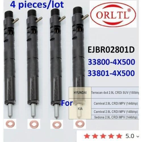 4PC Diesel Fuel Injector EJBR02801D 33801-4X500 33800-4X500 for HYUNDA IKIA Carnival 2.9L CRDi MPV (144bhp) KJ Euro 3