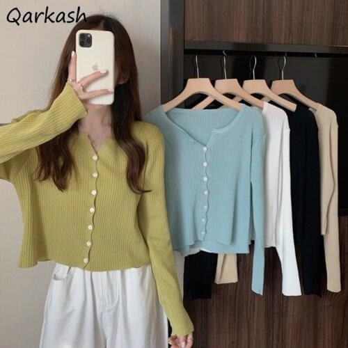 Cardigan Women Colorful Solid Buttons V-neck Cozy Design Classy Female Basic Retro Fashionable All-match Casual Students Newest