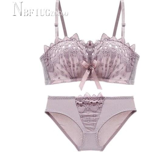 Sexy Wire Free Women Underwear Sets Students Korean Small Breast Lace Push Up Female Bra Sets