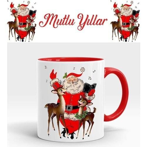 Catharsis In Santa Claus and Deer and Handle Color Red Christmas Mug