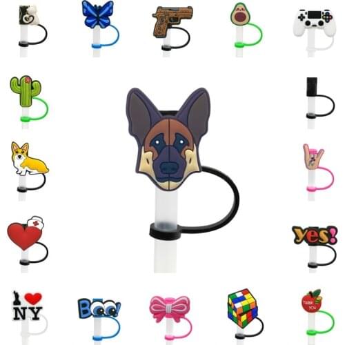 500PCS PVC Straw toppers cartoon Silicone Straw cover Reusable Airtight Drinking Dust Cap Splash Proof Drinking straw tips decor