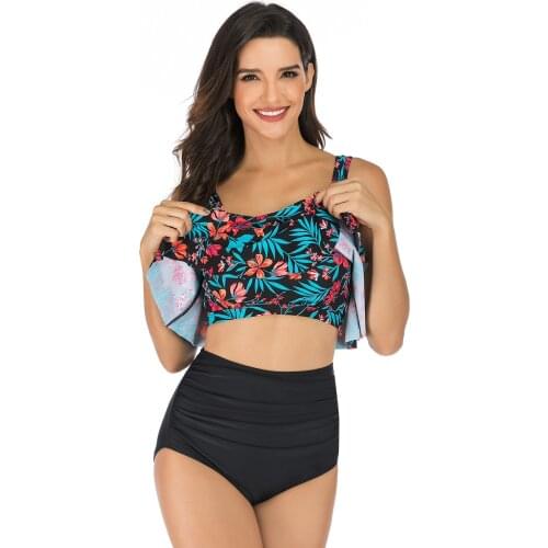 Flower Prinred Bikinis Backless Swimsuit Two Piece Biquini Set Swimwear Sexy Women Swim Suits Ladies Beach Wear Separate tankini