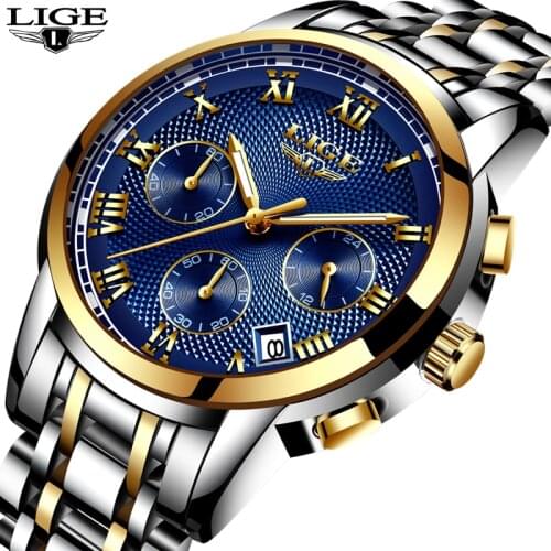 2019 Watches Men Luxury Brand LIGE Chronograph Men Sports Watches Waterproof Full Steel Quartz Mens Watch Relogio Masculino+Box