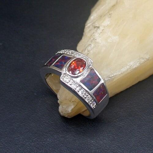 Hermosa Mystical Opal Charms Red Garnet Genuine 925 Silver Band Ring Wedding Engagement Gifts for Women Size 8# 20214324
