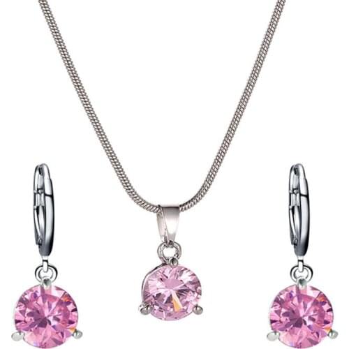Miuoxion Wholesale ALL Seasons Fashion Glamour Jewelry Necklace Earrings For Women Gift Two Piece Set Round Multicolor Zircon