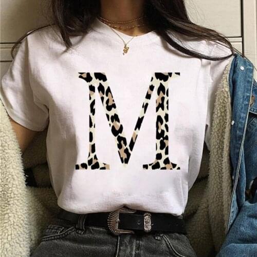 Fashion Custom Name Letter Combination Women T-shirts Leopard Printing T-shirt Letter Font A B C D E F G Short Sleeve Clothes