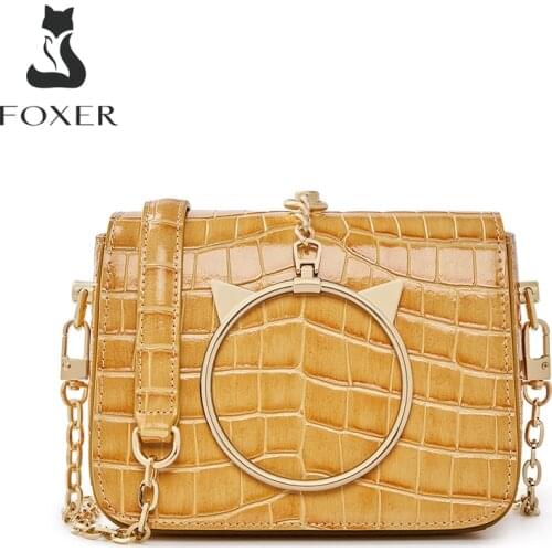 FOXER Fashion 2021 New Women Crossbody Shoulder Bag Crocodile Pattern Mini Retro Totes Soft Split Leather Lady Alligator Handbag