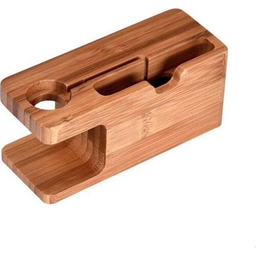 2 in 1 Bamboo Wood Desktop Stand for iPhone iPad Tablet Phone Stand Holder Charger Charging Dock Station for Apple Watch