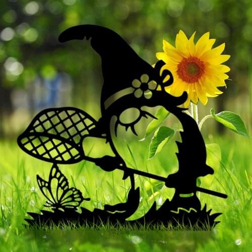 Stainless Steel Santa Gnome Elf Silhouette Stake Art Fairy Garden Yard Santa Claus Hollow Garden Lawns Santa Statue Art Craft