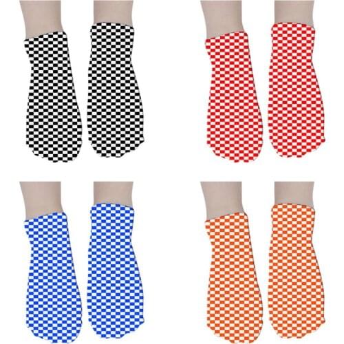 Geometric Plaid Tend Mens Ankle Socks Casual Novelty Colorful Summer Happy Combed Cotton Short Socks Plaid Business Boat Socks