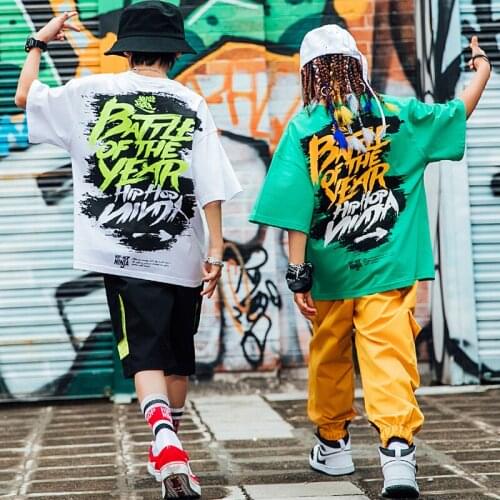 New Jazz Street Dance Costumes For Kids Summer Short Sleeved Shorts Hip Hop Dancing Clothes Boys Girls Performance Wear DN8366
