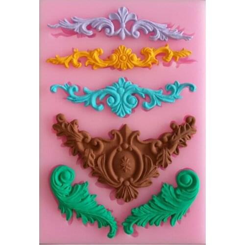 New Baroque Feather Crown Corner Silicone Mold Chocolate Candy Polymer Clay Moulds Cake Tooper Decoration Fondant Molds