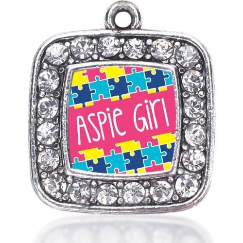 Clear Rhinestone Square Shape Puzzle Pieces Autism Aspie Girl Charms Pendants Fashion Girl Jewelry Making Accessories
