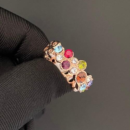 SALE Rose Gold Color Multicolor Zircon Austrian Crystal Rings for Women Wedding Jewelry Lady Gift Amazing