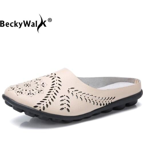 Leather Sandals Women Flat Sandals Summer Shoes Closed Toe Cut-out Genuine Leather Flip Flops Slipper Slides Shoes Woman WSH3220