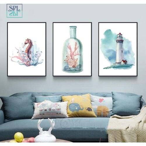 SPLSPL Watercolor Undersea Creatures Picture Print on Canvas Wall Art Picture Home Decoration for Living Room No Frame animals