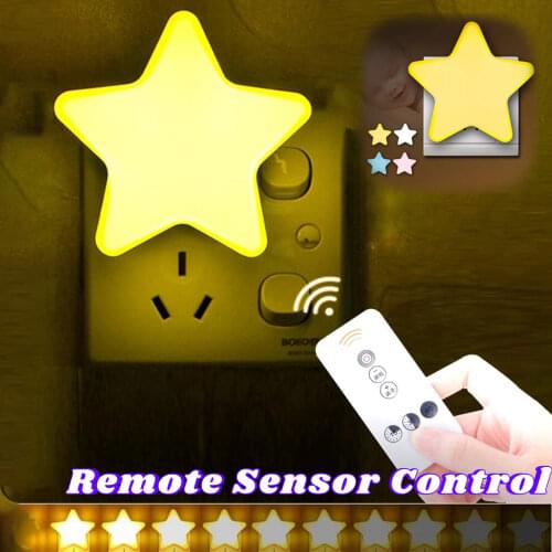 LED Night Lights Remote Sensor Control Star Bedside Wall Lamp Mini Cartoons Sleeping Light Nursery Baby Kids Bedroom Decor Light