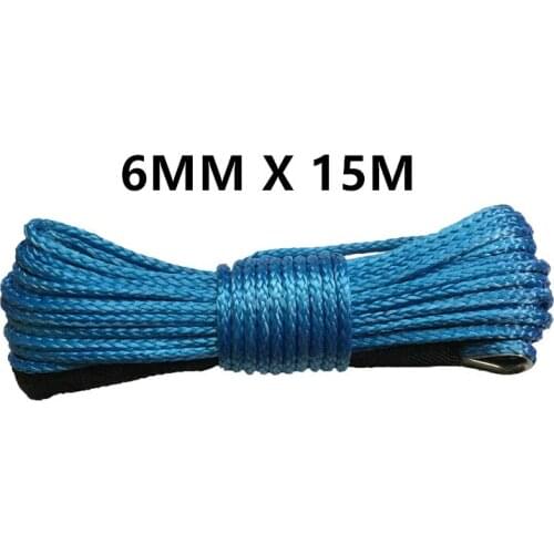1/4''x50' 6mm*15m 12 strand off-road uhmwpe synthetic winch rope with sleeve and thimble for ATV/UTV/SUV/4X4/4WD Free Shipping