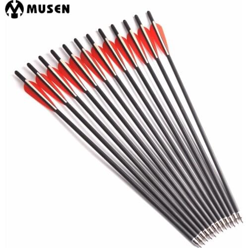 RU Warehouse Diameter 8.8mm Crossbow Carbon Arrow 17/20 Inches Length 2 Red 1 White Feather for Archery Hunting Shooting