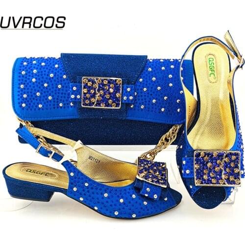 Nigerian 2021 Hot Selling Italian Design Newest Fashion Crystal Style Party Elegant Ladies Shoes and Bag in Royal Blue Color