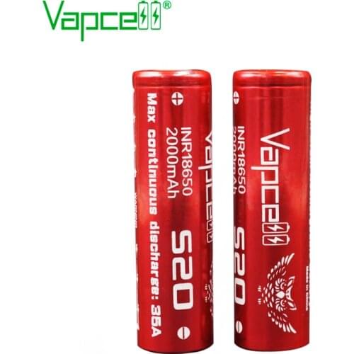 Vapcell 100% original 18650 2000mah 35A S20 High discharge li ion battery rechargeable 3.7v cells Free shipping hot sale