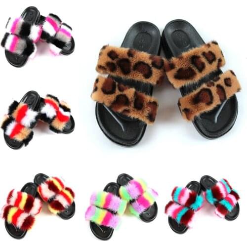 Home durable Autumn/winter new 2020 women fox fur slippers double belt fur slippers thick bottom flat heel foreign trade sandals
