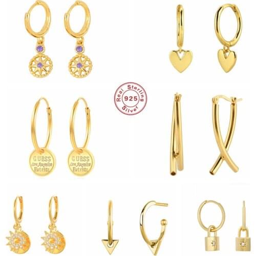 Aide 925 Sterling Silver Geometric Round Triangle Pendant Drop Earrings For Women Purple Zircon Disc Charm Dangle Earring Gift