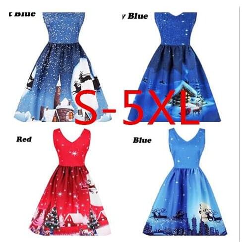 1 piece Christmas Xmas snowman Santa Claus Plus Size Sleeveless Swing Dress women O-Neck Santa Claus Vintage Empire A-Line dress