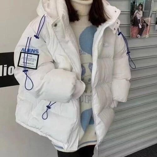 Winter White Duck Down Coat Hooded Large Size Drawsting Thicken Korean Loose Women Short Parka Snowwear Puffer Jacket