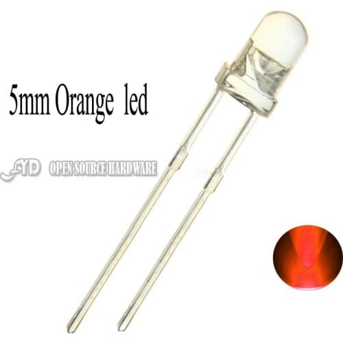 100pcs 5mm Diode Orange LED Light Water Clear Lens Round High Brightness Light-Emitting Diode Lamp Through Hole