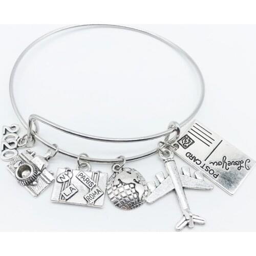 2020 DIY Earth Aircraft Camera Handbag Postcard Pendant Bracelet, Travel Memorial Bracelet, Good Friends Bracelet Gift