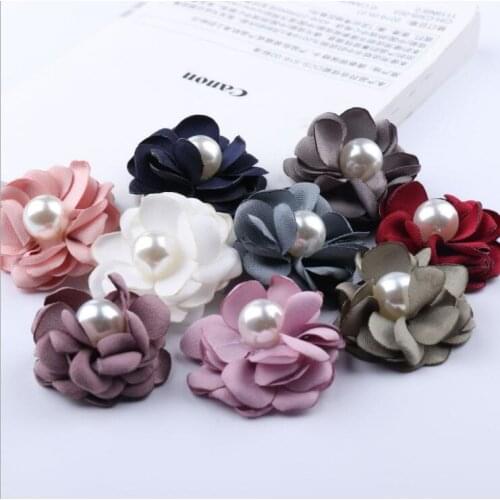 5pcs/lot Pearl Center Fabric Flowers DIY Decorations For Wedding Party DIY Accessories Craft Handmade DIY Supplies