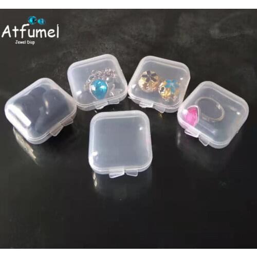 50Pcs Mini Transperant Cordless Earplug Memory Card Case Simple Travel earrings Ring Button Battery Coin Necklace Storage Box