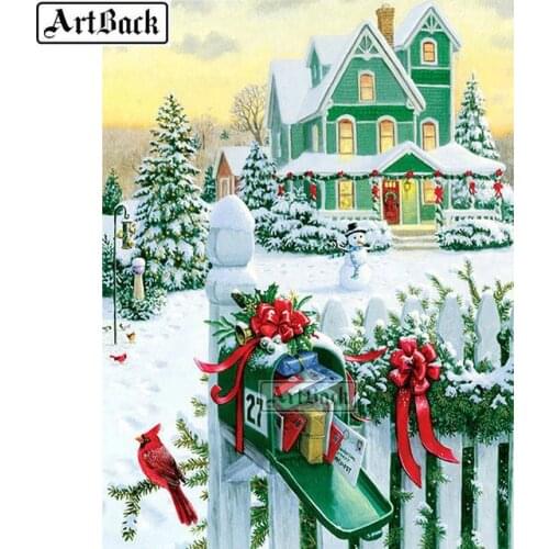 New 5D Diamond Painting Snow House Landscape Full Square Mosaic 3d Stick Diamond Embroidery Home Decoration Artwork
