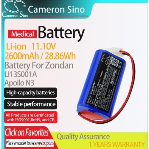 CameronSino Battery for Zondan Apollo N3 fits Zondan LI13S001A Medical Replacement battery 2600mAh/28.86Wh 11.10V Li-ion Blue