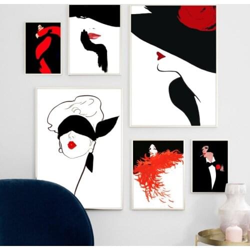 Black White Fashion Girl Figure Painting Wall Art Canvas Painting Nordic Posters And Prints Wall Pictures For Living Room Decor