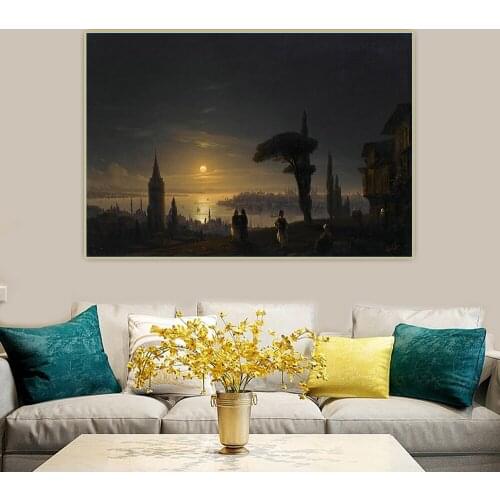 Citon Ivan Aivazovsky《The Galata Tower By Moonlight》Canvas Oil Painting Artwork Poster Picture Modern Wall Decor Home Decoration
